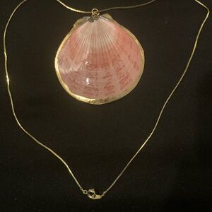 Gold-Edged Pink Shell Pendant Necklace - Women Jewelry
